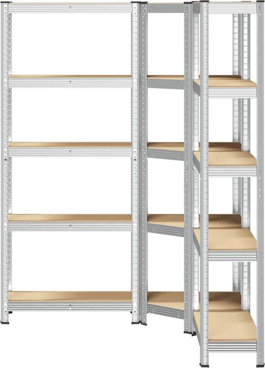 Produktbild VidaXL Regal-Set 5 Böden 3-tlg. Silbern Stahl & Holzwerkstoff Garagenregal