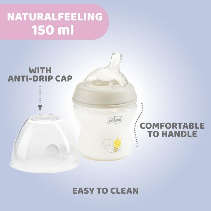 Actual product image Chicco Starter Set NATURAL FEELING 2x150ml 2x250ml 1 Teat 1 Physioforma Soft 1 Bottle Brush UNI 0m+ (300 ml)