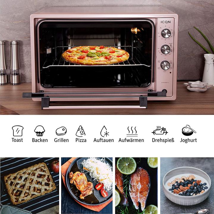 Image du produit Icqn XXL Vrijstaande Oven - 60L - Convectie Mini Oven - Hetelucht /u0026 Grillfunctie - Gemailleerde Holt
