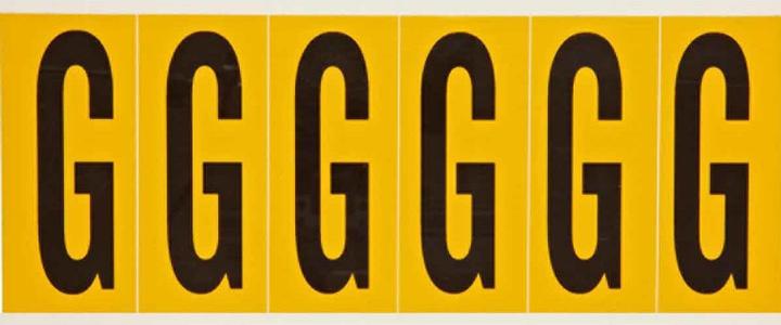 Produktbild Brady 1550-G, B-946, Vinyl, Beschriftung: G, Schwarz auf Gelb, 38 x 89mm, Schrifthöhe 75mm(25 K. á (3.81 cm)