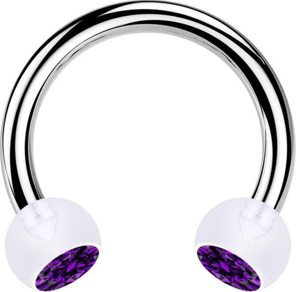 Immagine prodotto Star Piercing Micro Circular Barbell argento con due sfere in cristallo trasparente viola (senza ottone, Acciaio chirurgico 316L, Bioflex)