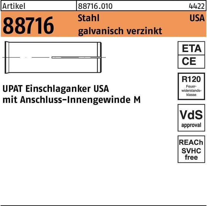 Image du produit Upat Chevilles à frapper USA M12 électro-galvanisé 25 pcs. (25 pcs)