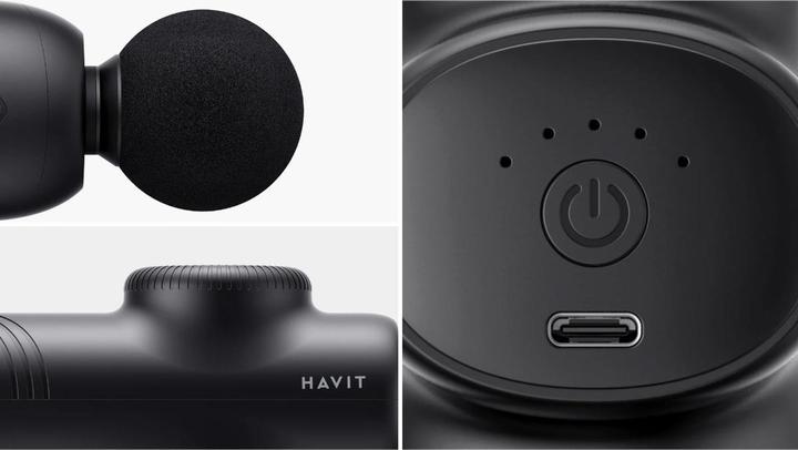 Immagine prodotto Havit - Mini Massage Gun (MG1508) - 7.4V, 15W, 3000RPM, 1500mAh - Black