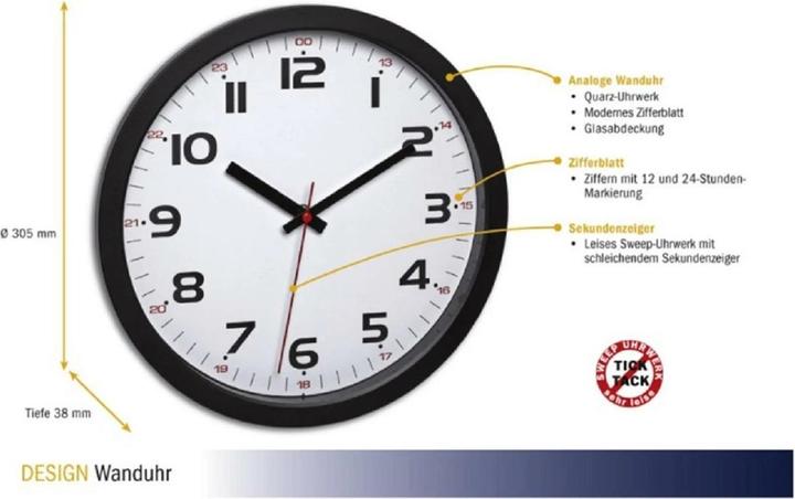 Produktbild TFA Wanduhr mit Sweep (30.50 cm)
