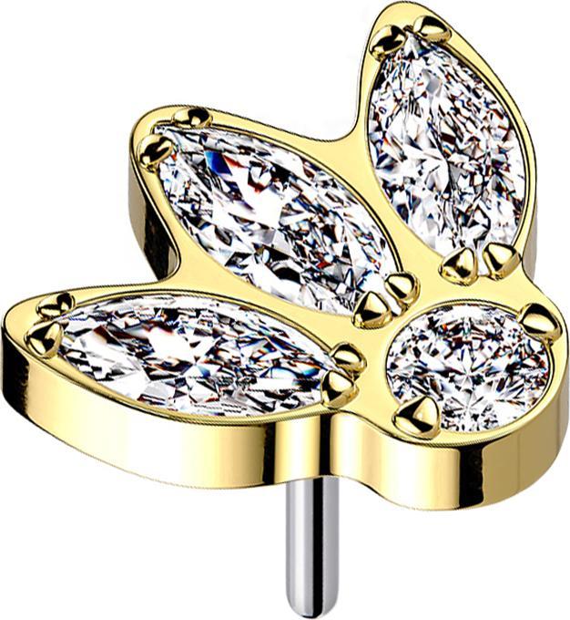 Star Piercing Threadless vergoldet drei Ovale und Kristall silber (Titan G23, ohne Messing)