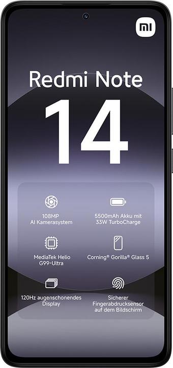 Image du produit Xiaomi Redmi Note 14 (256 Go, Midnight Black, 262.60", Double SIM, 108 Mpx, 4G)
