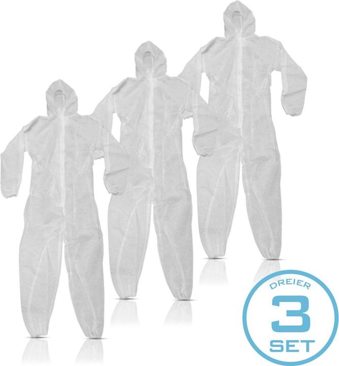 Produktbild Stahlwerk Maleranzug XL 3er Set Schutzanzug PP Overall Einweg Anzug mit Kapuze (XL)