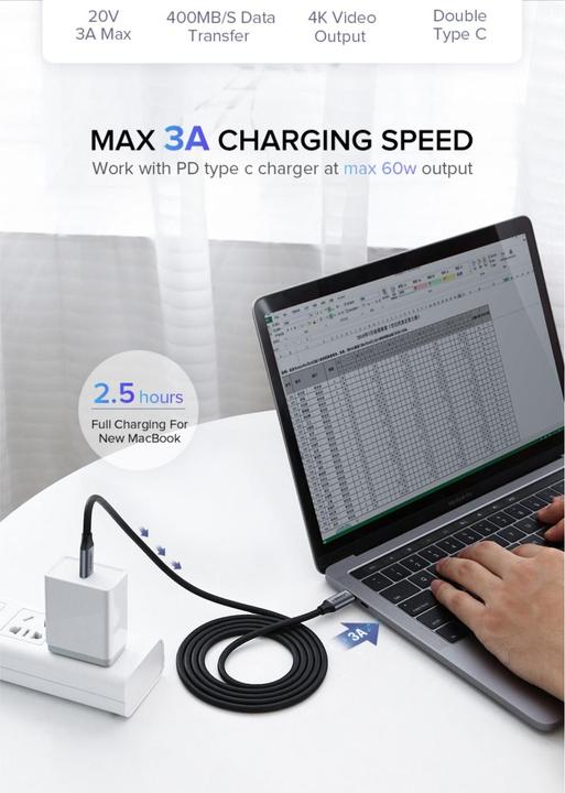 Produktbild Ugreen USB-C – USB-C (1.50 m, USB 3.1, 60 W)