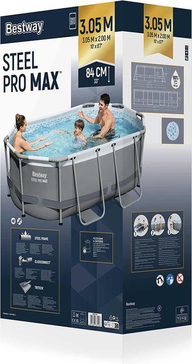 Produktbild Bestway Steel Pro MAX Frame Pool Set mit Filterpumpe 305 x 200 x 84 cm, oval (305 x 200 x 84 cm)