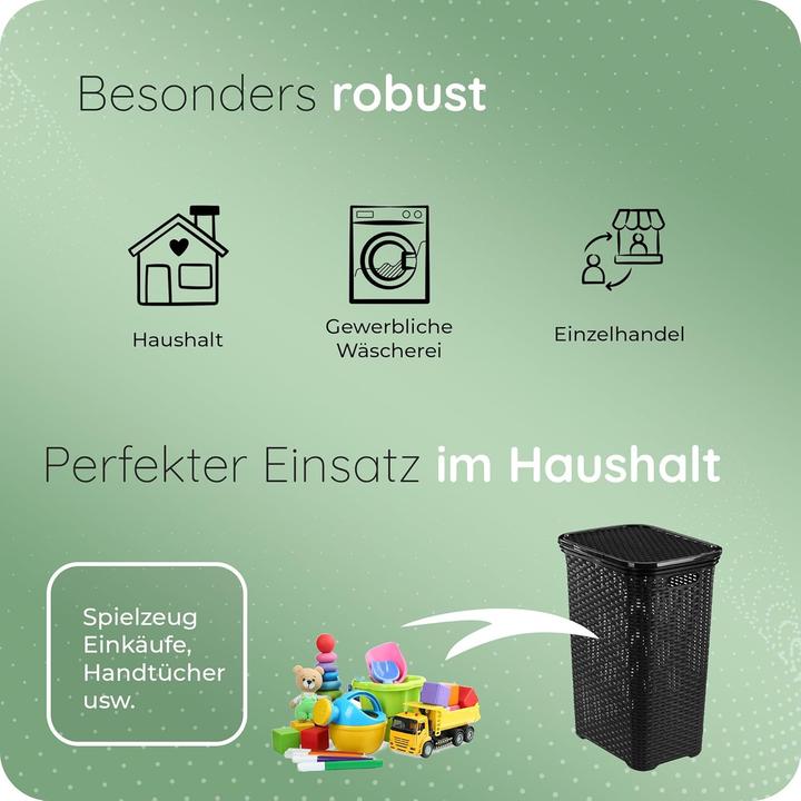 Produktbild Novaliv 3 Stück Rattan Wäschekorb mit Deckel 60L Schwarz, Wäschebox Set Wäscheeimer Wäschebehälter m (60 l)