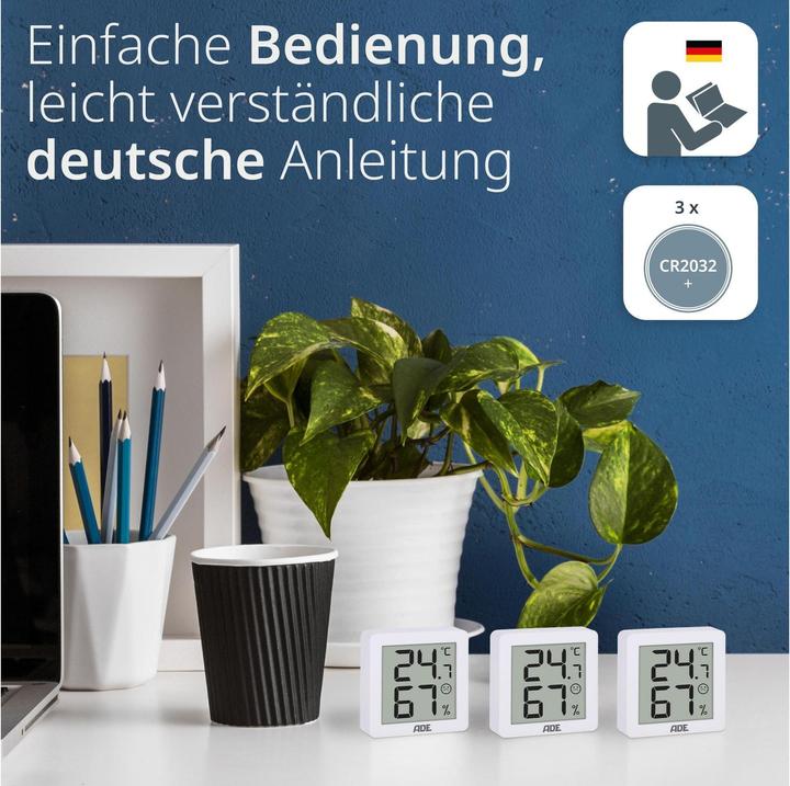 Actual product image ADE Thermo-/Hygrometer digital 3 Stück, Weiss, Funktionen