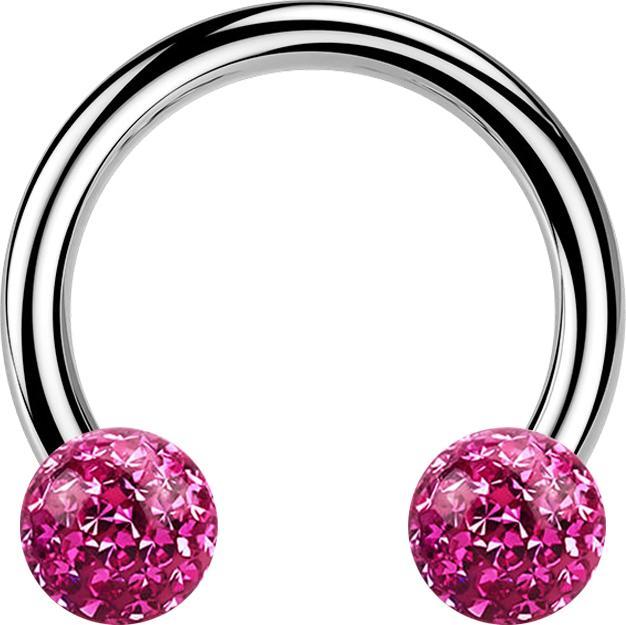 Actual product image Star Piercing Circular barbell silver with two crystal balls pink epoxy protective layer (without brass, Titanium G23)