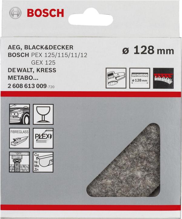 Produktbild Bosch Professional Zubehör Polierfilz für Exzenterschleifer, weich, Klett, 128 mm, 1er-Pack (Weich)