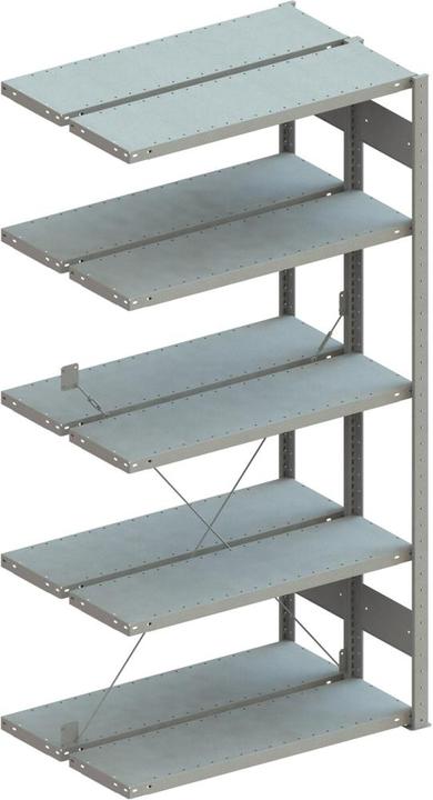 META Regalbau Doppel-Steckregal CLIP B1000xT2x300xH2500 mm Anbaufeld 2x6 Böden RAL7035 Fachlas