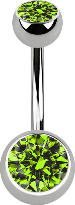 Star Piercing Banane silber mit zwei Kugeln silber Kristall hellgrün (ohne Messing, Titan G23)