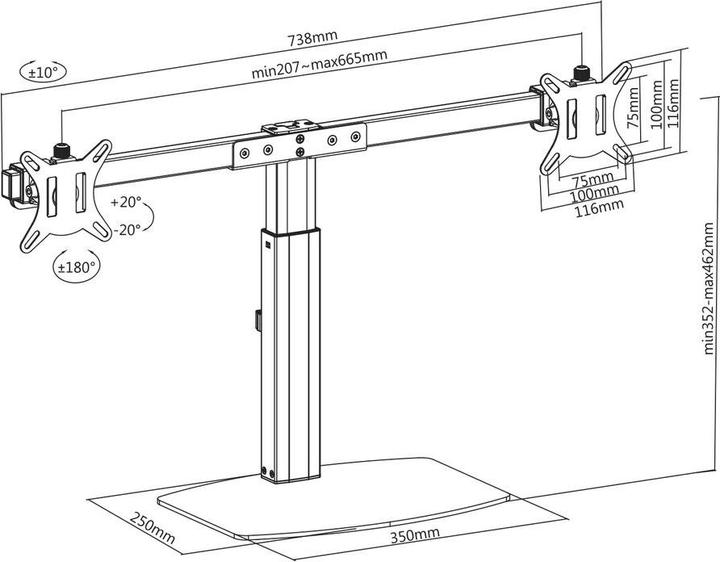 Actual product image Monitor Desk Stand, 2 screens up to 27ö, with gas spring (Table, 27")