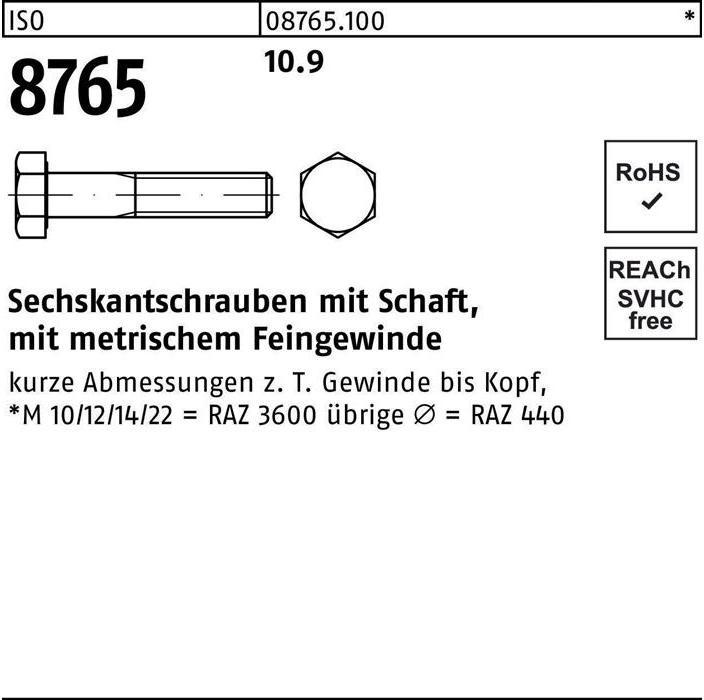 Actual product image Hexagon head screw ISO 8765 w.shank M 16 x1,5 x130 10.9 (25 Screws per piece)
