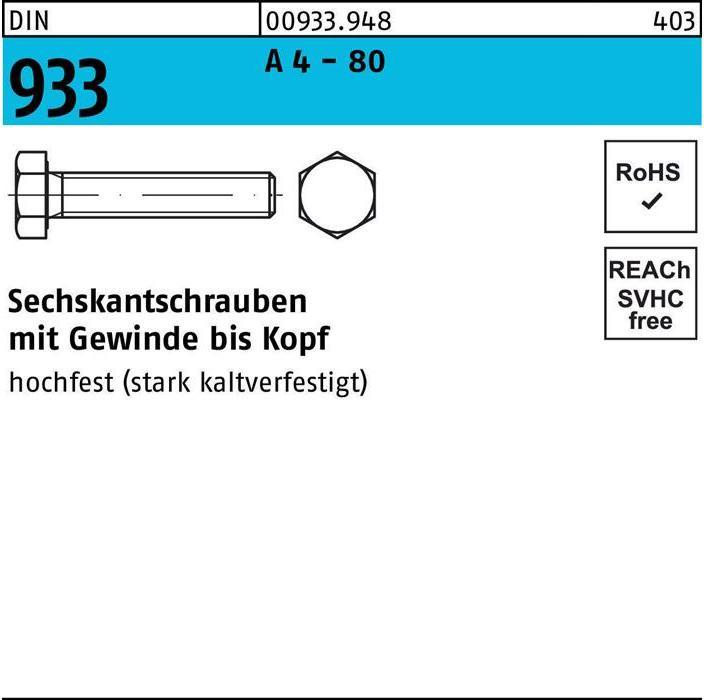 Produktbild Sechskantschraube DIN 933 VG M 16 x 190 A 4 - 80 (1 Schrauben pro Stück)