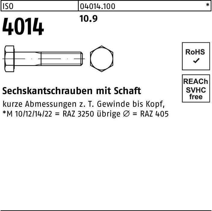 Immagine prodotto Vite a testa esagonale ISO 4014 con gambo M 12 x 70 10,9 (50 Viti per pezzo)