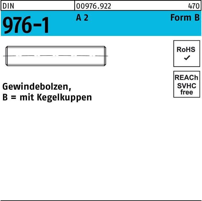 Productafbeelding Schroefdraadbout DIN 976 met conische uiteinden BM 20 x 60 A 2