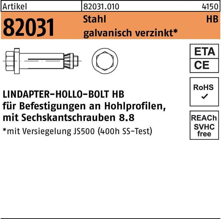 Immagine prodotto Lindapter Tappo per cavità R 82031 con vite a testa esagonale HB 20-1 ( 90/34) 8,8 elettrozincato (1 pz.)