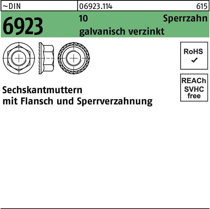 Produktbild Sechskantmutter DIN 6923 m.Flansch M 20 10 Sperrverzahnung gal Zn (M20)