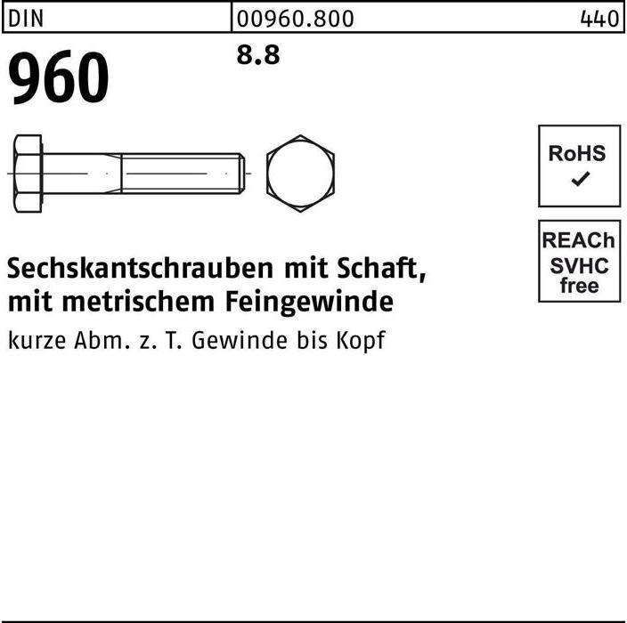 Produktbild Sechskantschraube DIN 960 m.Schaft M 18 x1,5 x 90 8.8 (25 Schrauben pro Stück)