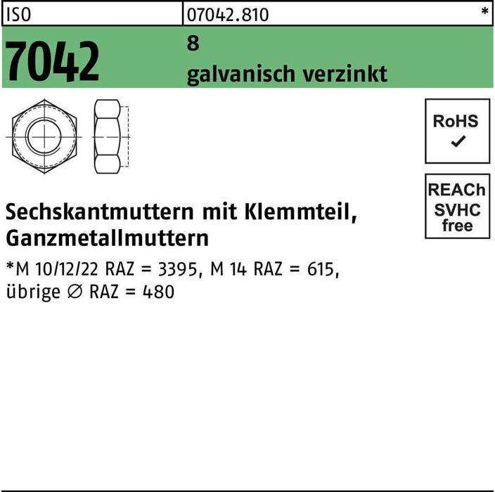 Productafbeelding Zeskantmoer ISO 7042 w.klemdeel M 8 8 gegalvaniseerd (M8)