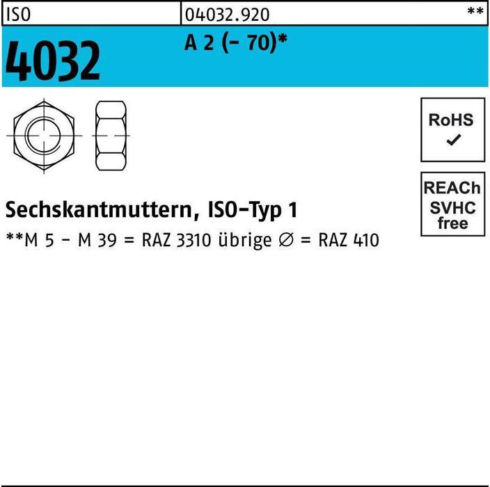 Image du produit Bufab Écrou hexagonal ISO 4032 M 4 A 2 (M4)
