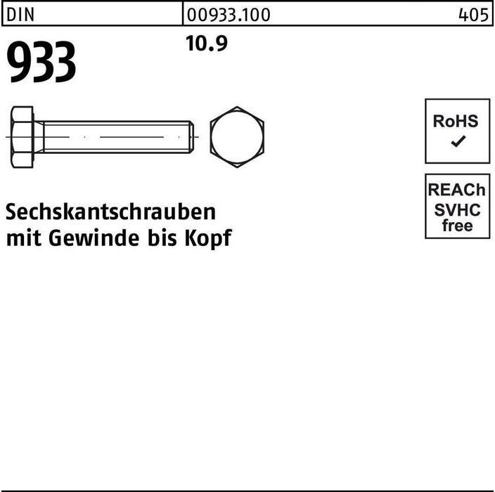 Actual product image Hexagon head screw DIN 933 VG M 12 x 45 10.9 (100 Screws per piece)