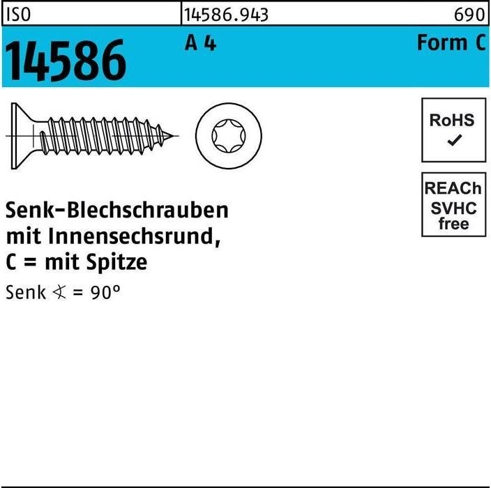 Produktbild Senkblechschraube ISO 14586 m.Innensechsrund/Spitze 4,8 x 80 -T25 A 4 (250 Schrauben pro Stück)