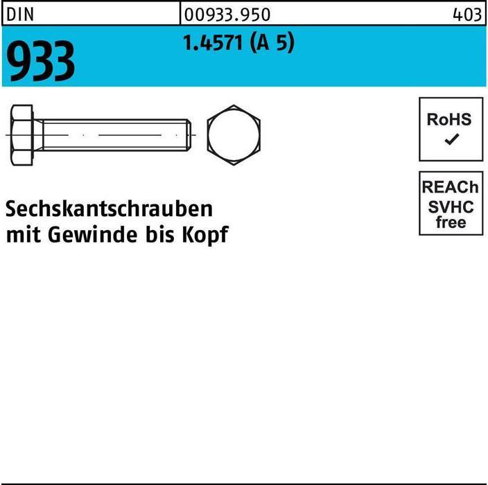 Produktbild Sechskantschraube DIN 933 VG M 16 x 35 A 5 (1 Schrauben pro Stück)