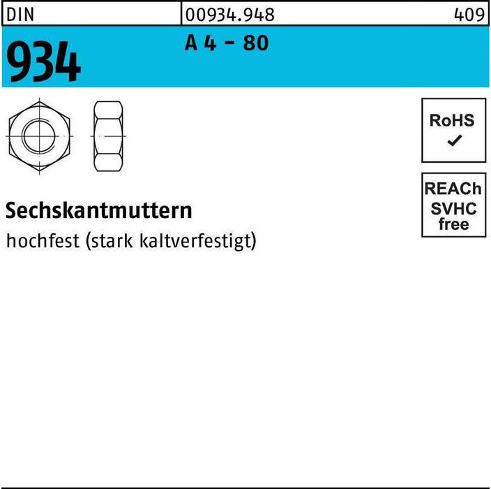 Produktbild Sechskantmutter DIN 934 M 5 A 4 - 80 (M5)