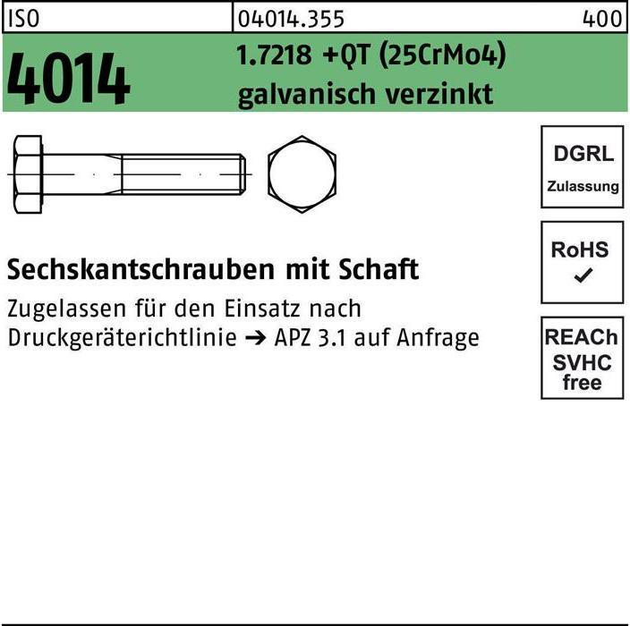 Immagine prodotto Vite a testa esagonale ISO 4014 con gambo M 24 x 200 1.7218 +QT (25CrMo4) zincata (1 Viti per pezzo)
