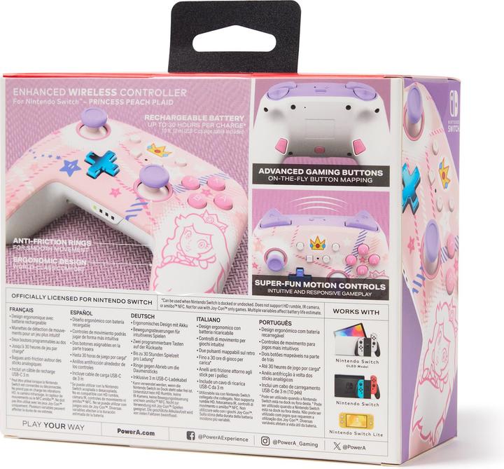 Image du produit PowerA Enhanced Wireless Controller Princess Peach Plaid (Switch OLED, Switch Lite, Switch)