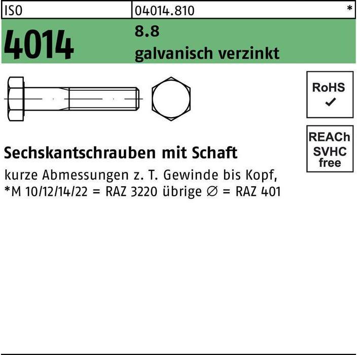 Produktbild Sechskantschraube ISO 4014 m.Schaft M 24 x 210 8.8 galvanisch verzinkt (1 Schrauben pro Stück)
