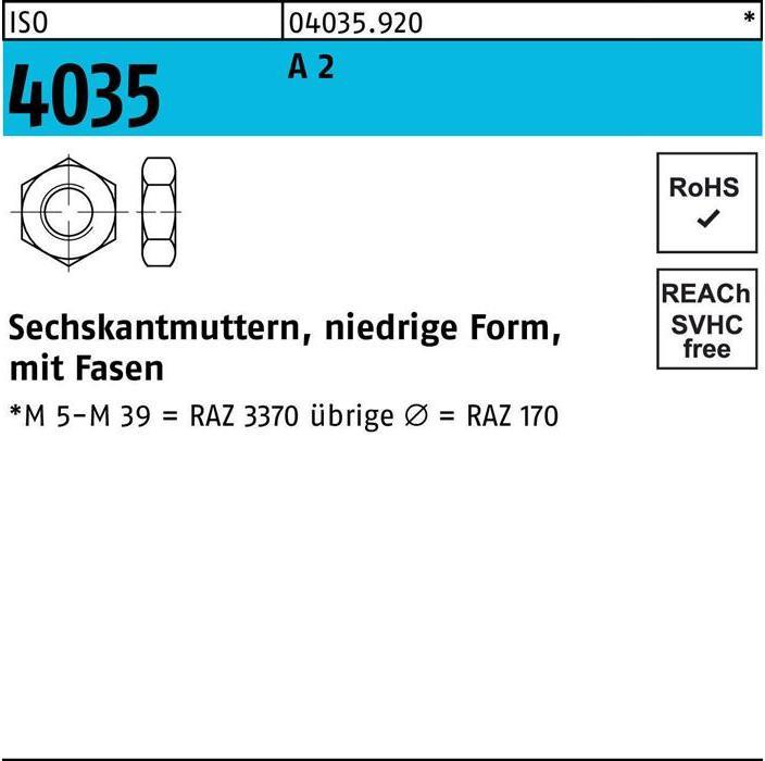 Immagine prodotto Dado esagonale ISO 4035 basso con smussi M 8 A 2 (M8)