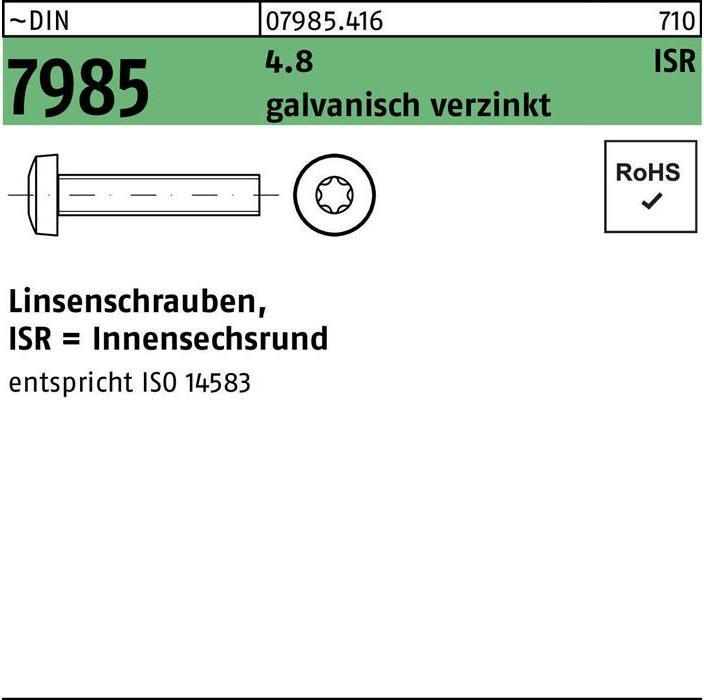 Produktbild Linsenschraube DIN 7985 m.Innensechsrund M 2,5 x 25 -T8 4.8 galvanisch verzinkt (2000 Schrauben pro Stück)