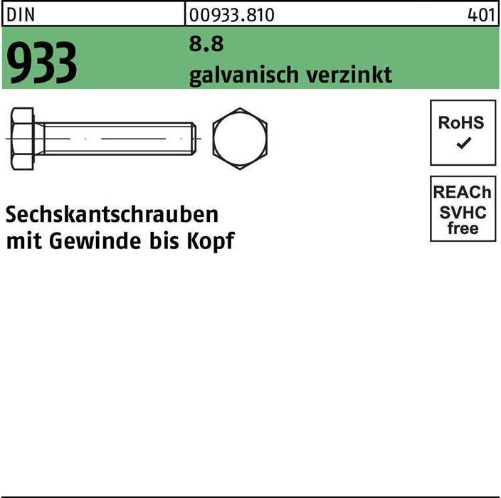 Produktbild Sechskantschraube DIN 933 VG M 18 x 70 8.8 galvanisch verzinkt (25 Schrauben pro Stück)