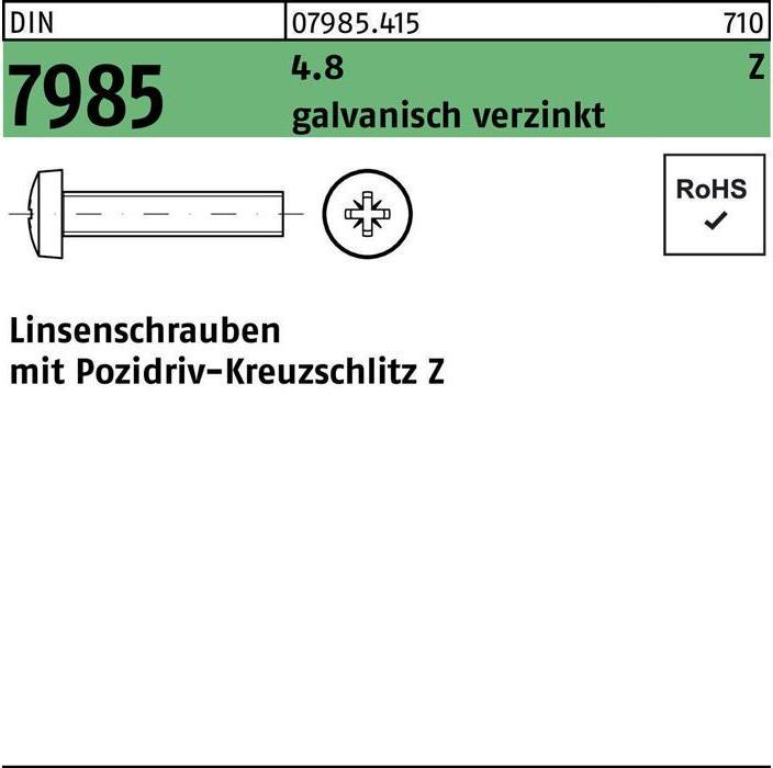 Produktbild Linsenschraube DIN 7985 m.Kreuzschlitz-PZ M 5 x 30 -Z 4.8 galvanisch verzinkt (1000 Schrauben pro Stück)
