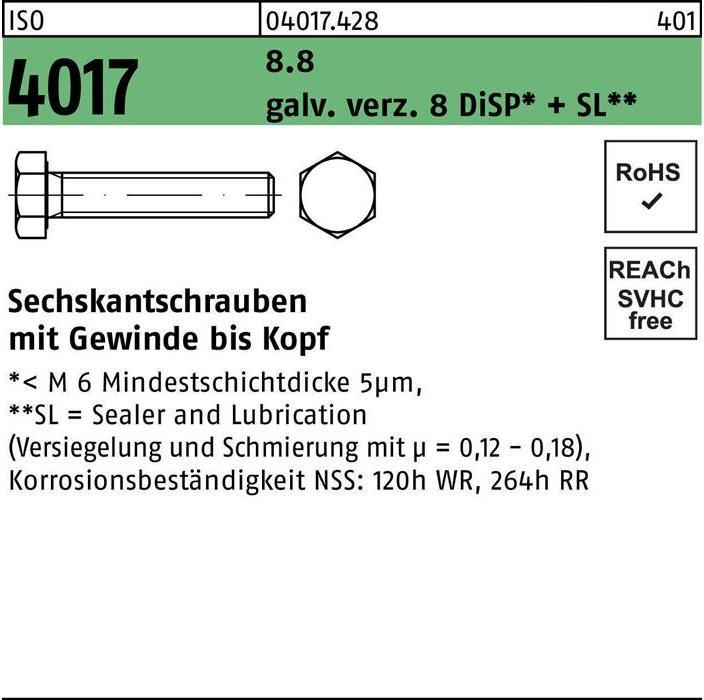 Produktbild Bufab Sechskantschraube ISO 4017 VG M 8 x 65 8.8 galvanisch verzinkt 8 DiSP+SL (200 Schrauben pro Stück)