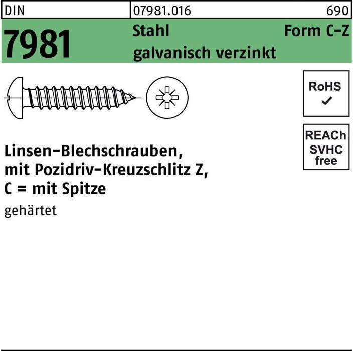 Actual product image Self-tapping screw DIN 7981 LIKO with cross recess PZ 4,8x 45 -C-Z steel galvanised with point (250 Screws per piece)