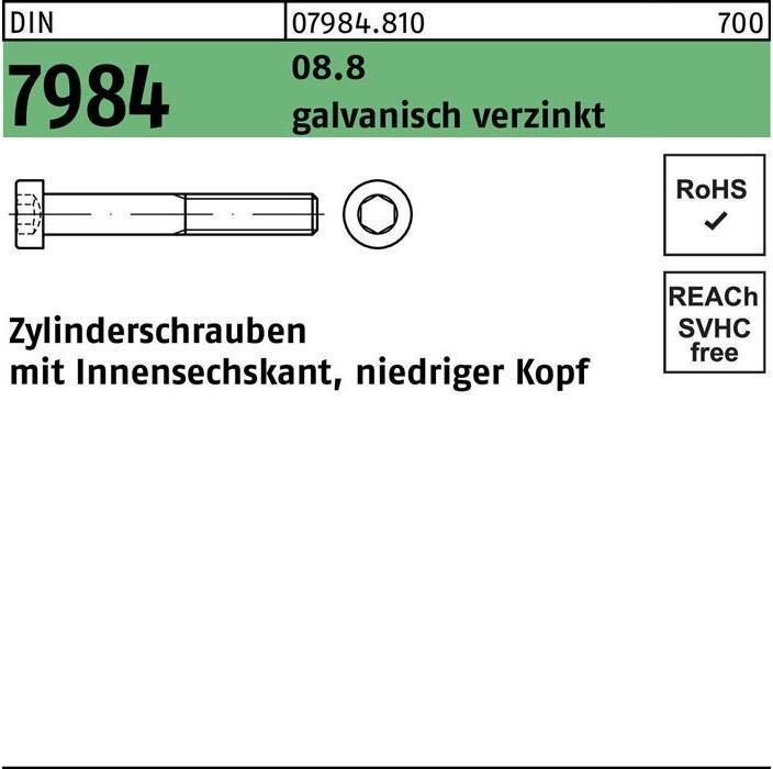 Produktbild Zylinderschraube DIN 7984 m.Innensechskant M 6 x 55 8.8 galvanisch verzinkt (200 Schrauben pro Stück)