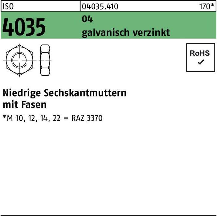 Sechskantmutter ISO 4035 niedrig m.Fasen M 8 Automatenstahl galvanisch verzinkt (M8)