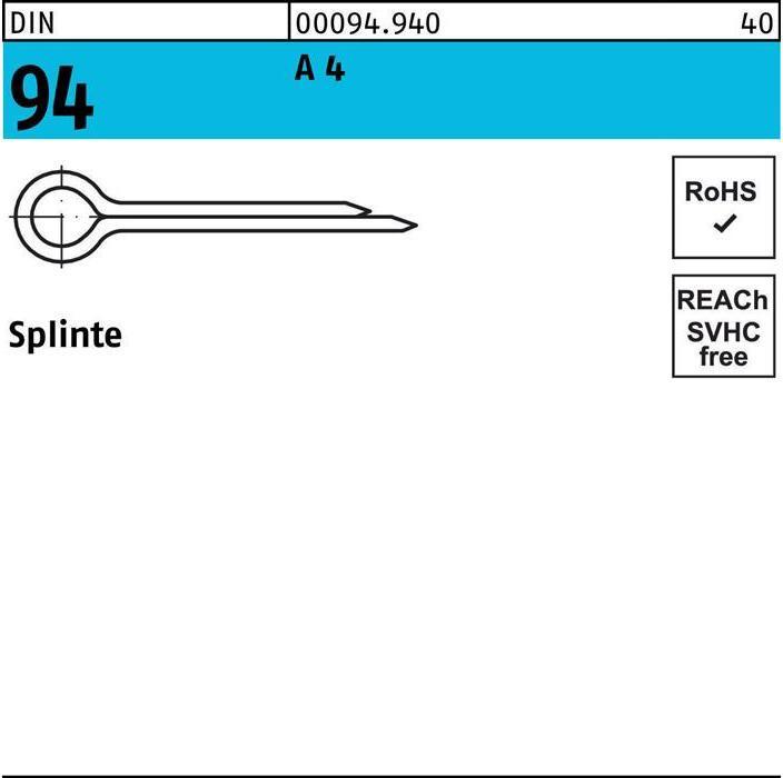 Produktbild Splinte DIN 94/ISO 1234 8 x 80 A 4 (80 mm)