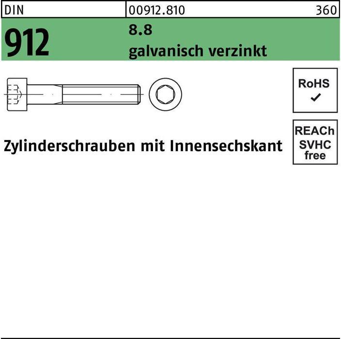 Produktbild Zylinderschraube DIN 912 m.Innensechskant M 10 x 130 8.8 galvanisch verzinkt (50 Schrauben pro Stück)