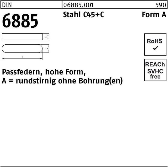 Actual product image Parallel key DIN 6885 form A round-headed/o.bore A 14 x 9 x 32 steel C45+C