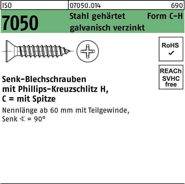 Produktbild Blechschraube ISO 7050 SEKO m.Spitze/Kreuzschlitz-PH 6,3 x 19 -C-H Stahl gehärtet galvanisch verz... (250 Schrauben pro Stück)
