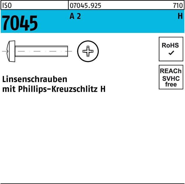 Image du produit Vis à tête plate ISO 7045 avec empreinte cruciforme PH M 5 x 70 -H A 2 (100 Vis par pièce)