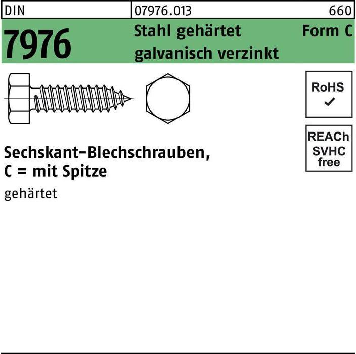 Productafbeelding Zelftappende schroef DIN 7976 w.zeskant/punt C 8,0 x 19 staal gehard elektrolytisch verzinkt (250 Schroeven per stuk)